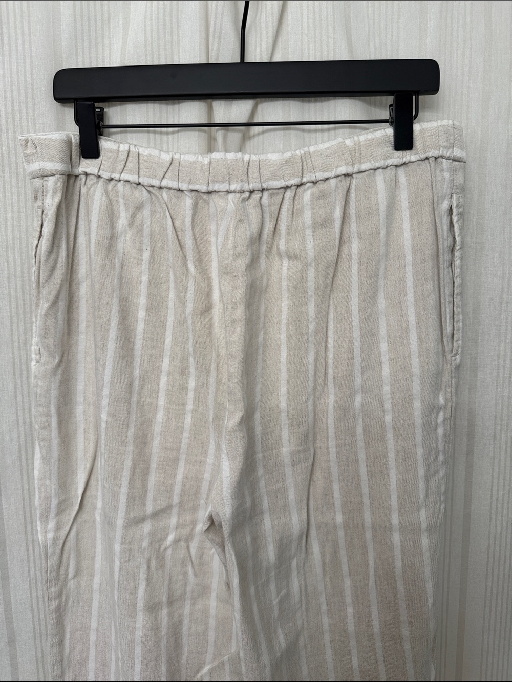 LOFT Cream Stripe Wide-Leg Linen Blend Pants - Picture 2 of 5